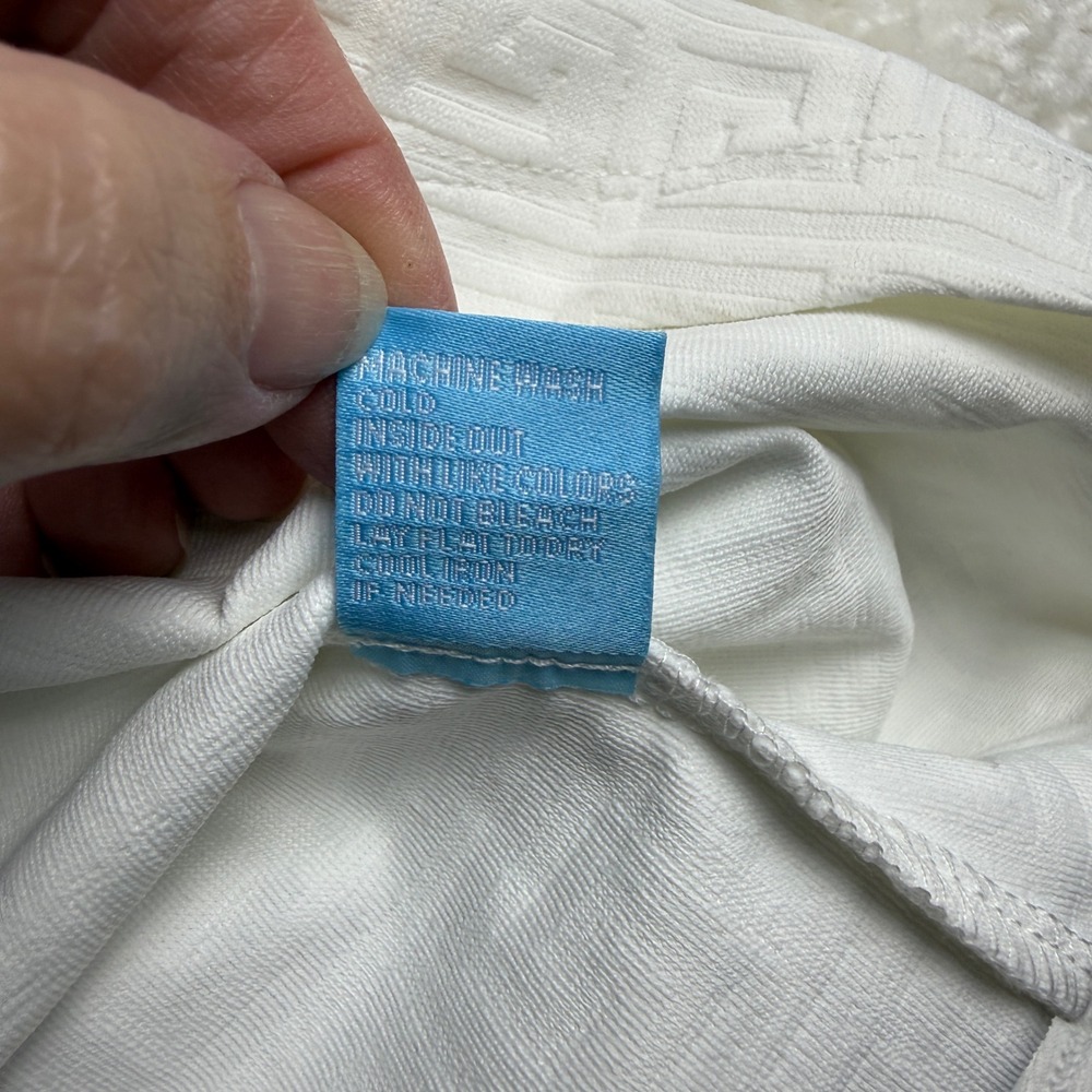 J.McLaughlin Catalina Cloth A-Line Dress Small White Greek Key Textured Pockets - Picture 6 of 7